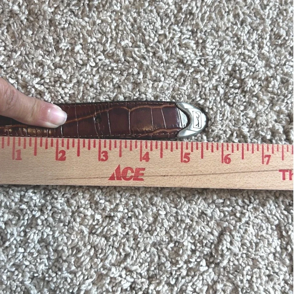 PGA Golf Brown Crocodile Embossed Leather Belt Silver Buckle 38
